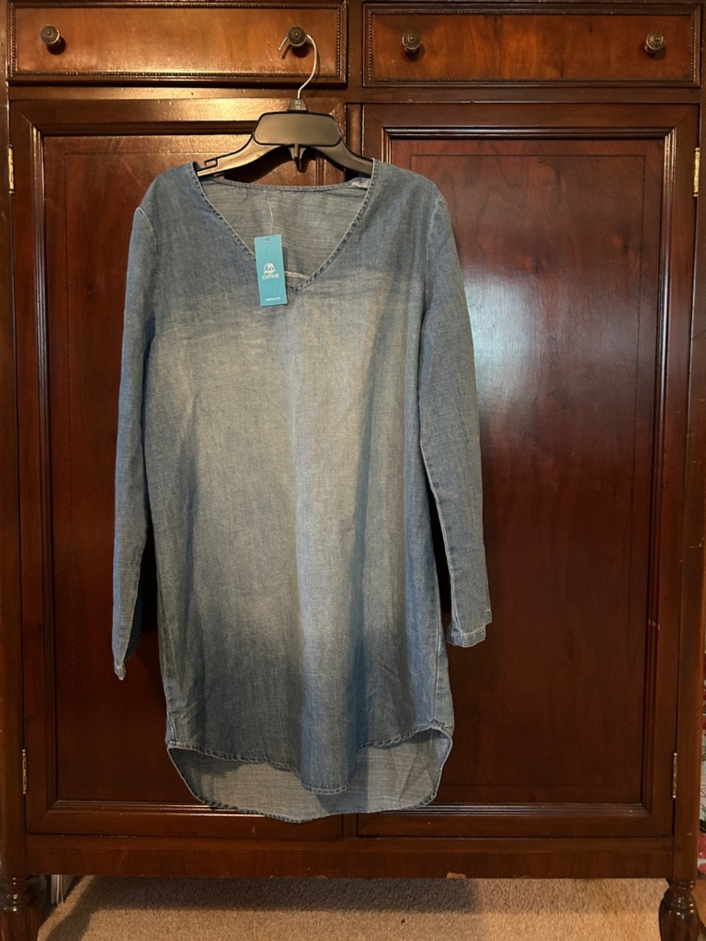 Cupshe Blue Denim-Look Long Sleeve Swim Coverup